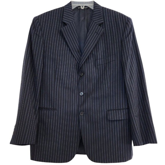 JACK VICTOR Men Size 40S Short Wool Navy Blue Pin Stripe 3 Button Blazer Jacket - Picture 1 of 10